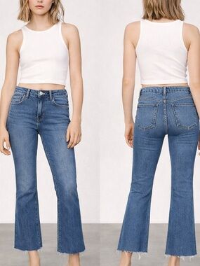 Zara Crop Flare Jeans Mid Rise Cropped Denim 6